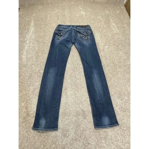 Rock Revival chrissie straight jeans size 30 low rise dark wash flip pocket Y2K - Picture 2 of 12